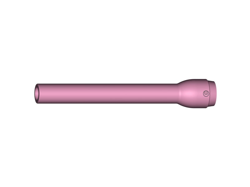 Eine pinkfarbene keramische Gasdüse mit einem Durchmesser von 6,5 mm und einer Länge von 89 mm. Die Düse ist für einen zehnteiligen Packungsinhalt konzipiert und zeigt eine glatte, längliche Form.