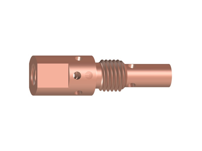 Abbildung eines Kupfer-Chrom-Zirkonium-Düsenstocks mit M6-Gewinde. Der Düsenstock hat eine Gesamtlänge von 35,0 mm und ist für den Einsatz in verschiedenen technischen Anwendungen geeignet.