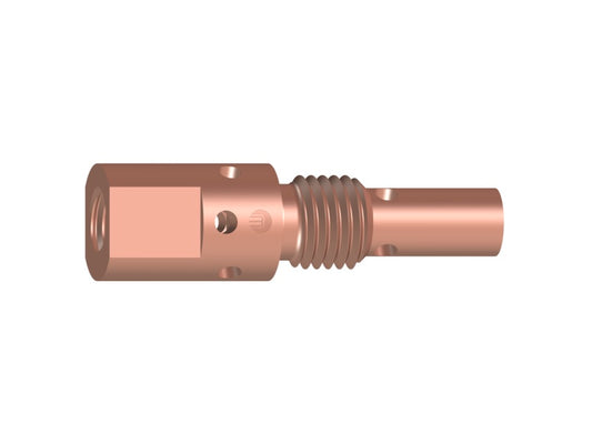 Abbildung eines Kupfer-Chrom-Zirkonium-Düsenstocks mit M6-Gewinde. Der Düsenstock hat eine Gesamtlänge von 35,0 mm und ist für den Einsatz in verschiedenen technischen Anwendungen geeignet.
