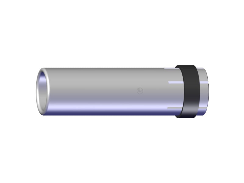 Abbildung zeigt eine zylindrische Gasdüse aus Metall mit einem Durchmesser von 19 mm, die einen schwarzen Ring an einem Ende hat. Die Düse ist Teil eines 10er Packs und weist ein schlichtes, funktionales Design auf.