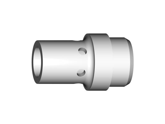 Abbildung eines gasförmigen Verteilers mit einem Durchmesser von 10 mm und einer Länge von 32,5 mm. Der Verteiler verfügt über mehrere seitliche Öffnungen und eine glatte, metallische Oberfläche.