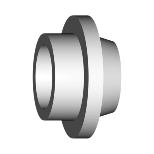 Grafische Darstellung eines zylindrischen Adapters mit einem Innendurchmesser und einem flachen Rand. Der Adapter ist silberfarben mit einem matten und glänzenden Finish und dient als Zubehör für WIG-Brenner.