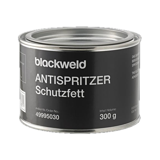 Runde Metalldose mit schwarzem Etikett, die Antispritzer-Schutzfett enthält. Auf dem Etikett sind der Produktname und das Gewicht von 300 g deutlich zu erkennen.