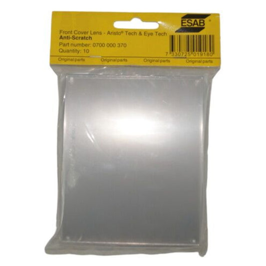 Die Abbildung zeigt ein Paket mit Außenschutzscheiben, die beschichtet sind. Diese werden für die Schweißhelme Aristo Tech und Eye Tech angeboten und sind in einer transparenten Verpackung enthalten.