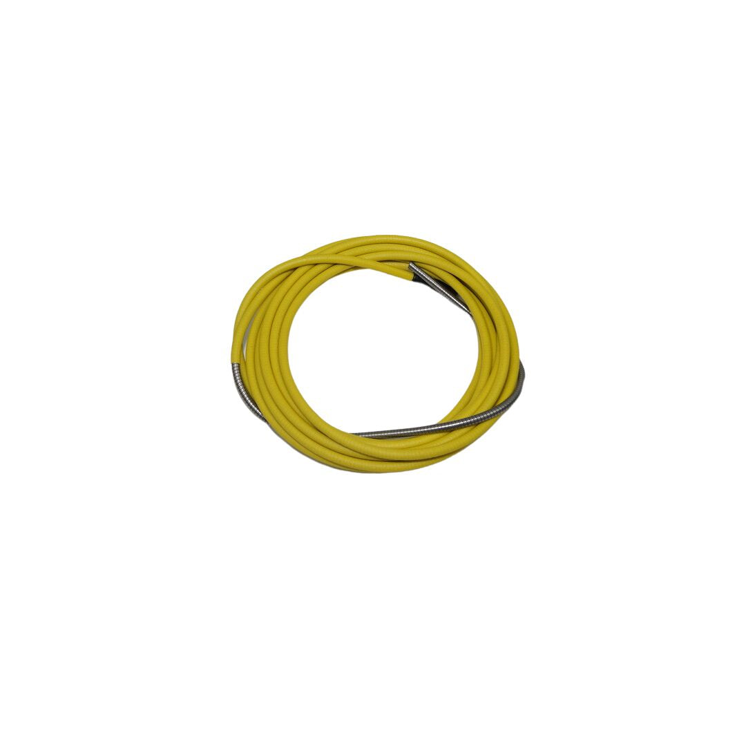 Eine gelbe, isolierte Führungsspirale ist zu sehen, die zu einem Ring aufgerollt ist. Sie hat einen Durchmesser von 2,5/4,5 und einen Draht-Ø von 1,6 mm.