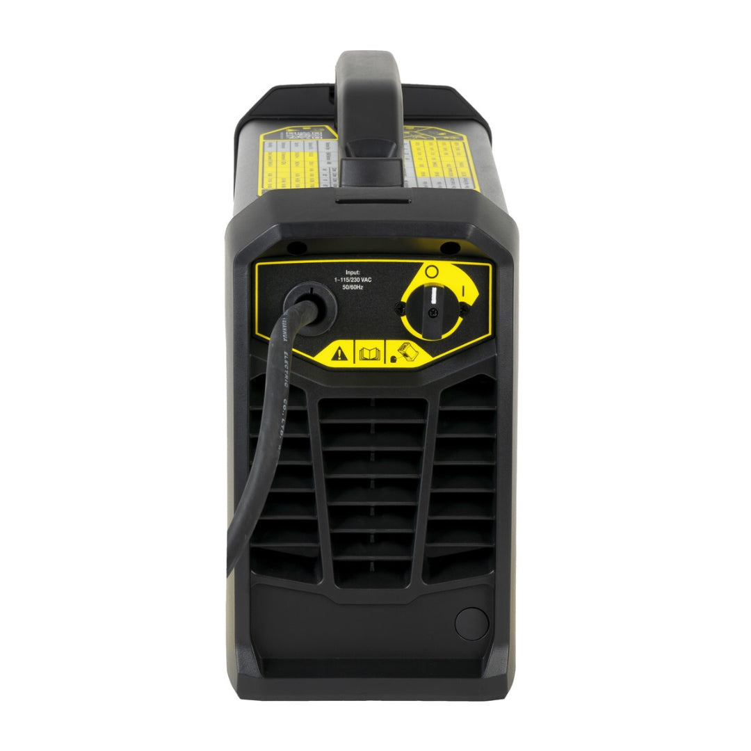 Rückansicht des ESAB Rogue ET 201iP PRO Schweißgeräts mit Netzkabel und Schalter