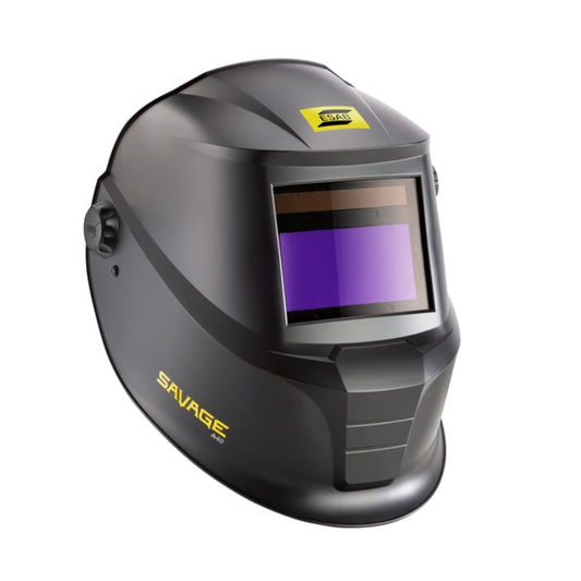 Schwarzer Schweißhelm mit einer großen Sichtscheibe, die eine True-Color-Technologie bietet. Der Helm hat eine ergonomische Form und verstellbare Einstellungen für eine bequeme Passform.