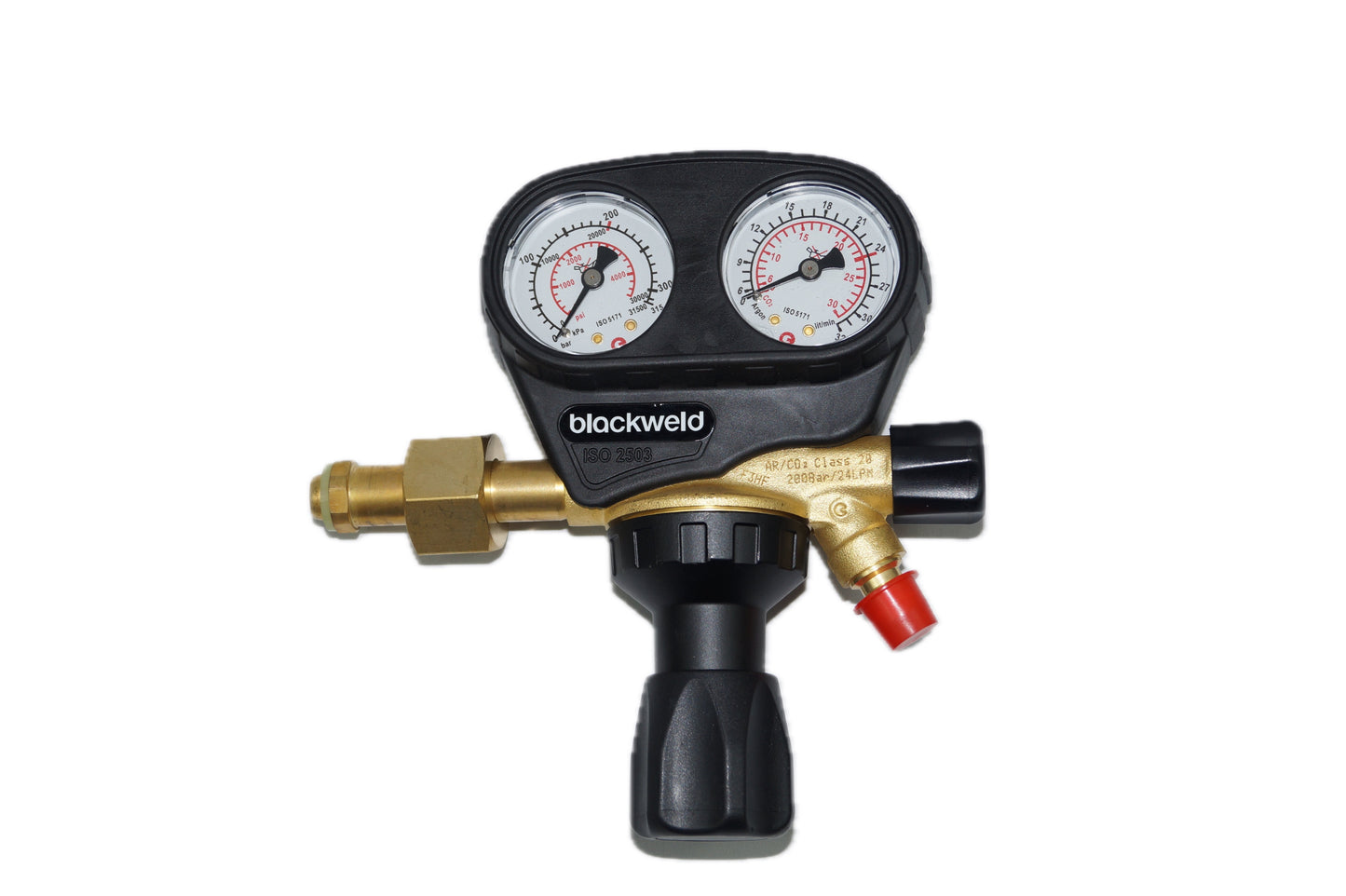 Flaschendruckminderer Argon/CO2 - 0-24 l/min, Einstufig mit Zentralfilter